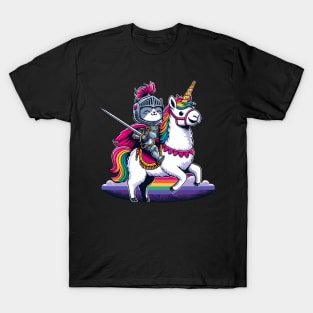 Cute Kawaii Cat Riding Unicorn Rainbow Llama Alpaca Fun RPG Fantasy Game Pet Lover T-Shirt